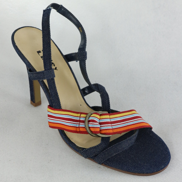 New VALLEY LANE Blue Denim Slingback Heel Sandals PAIR Sz 8.5 US Women - Picture 1 of 8